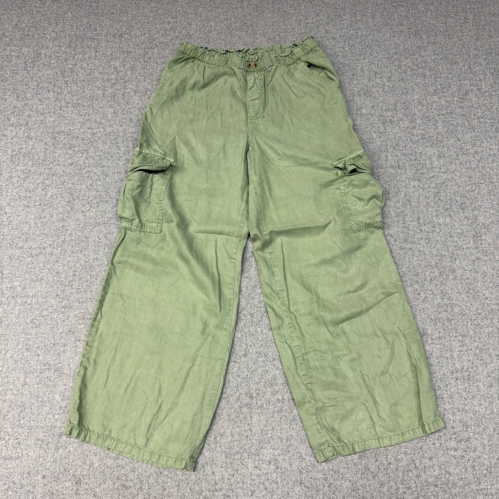 Cat & Jack Cargo Pants Girls XL 14 Green Wide Leg Lyocell Elastic Waist Pockets